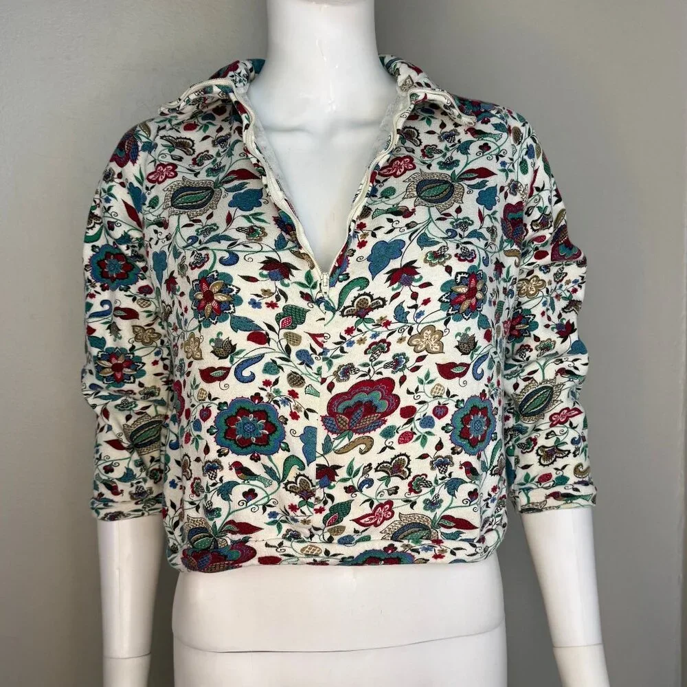 Vintage 1960s Girls’ Floral Print Sweatshirt, Half Zip, Karinda of California 8